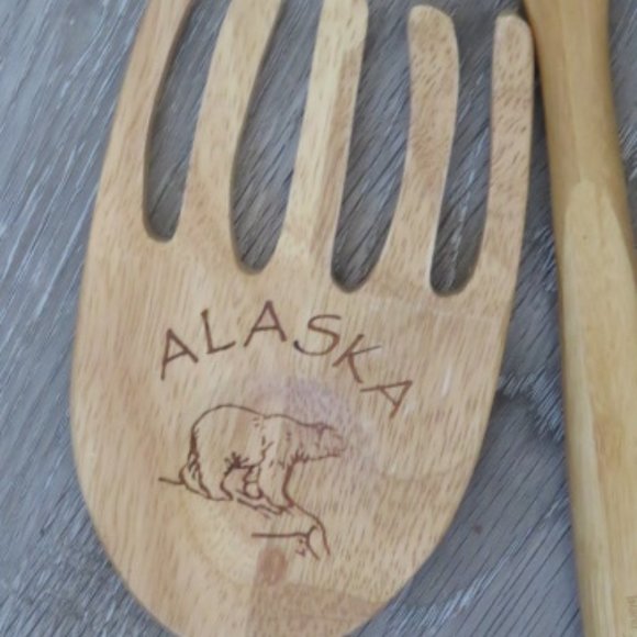 Handcrafted SALAD Server Alaska Claw & Spoon Bamboo/Acacia (K297) - Picture 3 of 4
